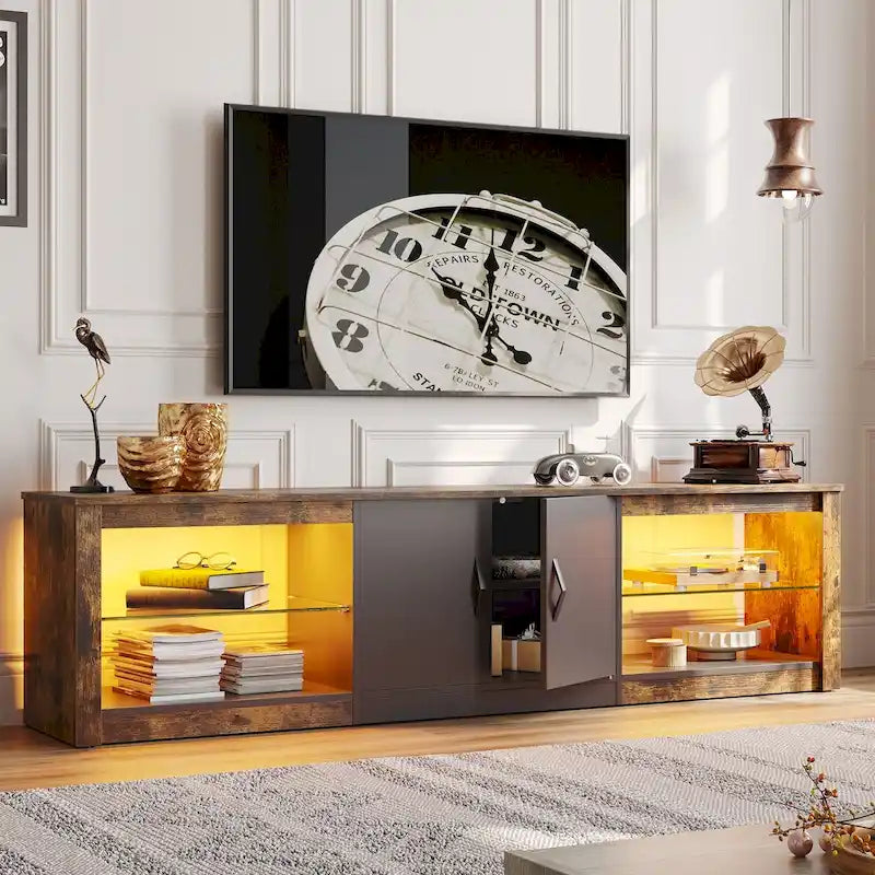 Meuble TV de 70 pouces avec centre de divertissement à lumière RGB 20 couleurs