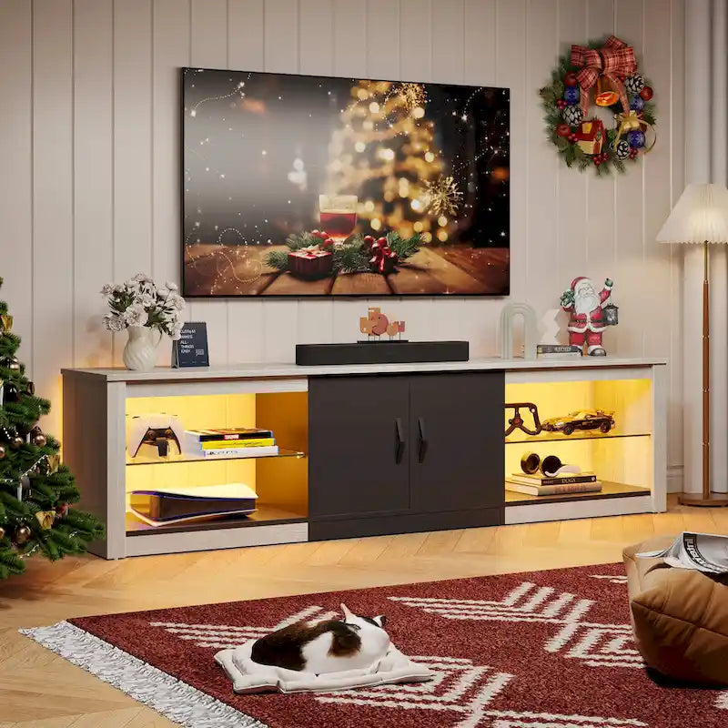 Meuble TV de 70 pouces avec centre de divertissement à lumière RGB 20 couleurs