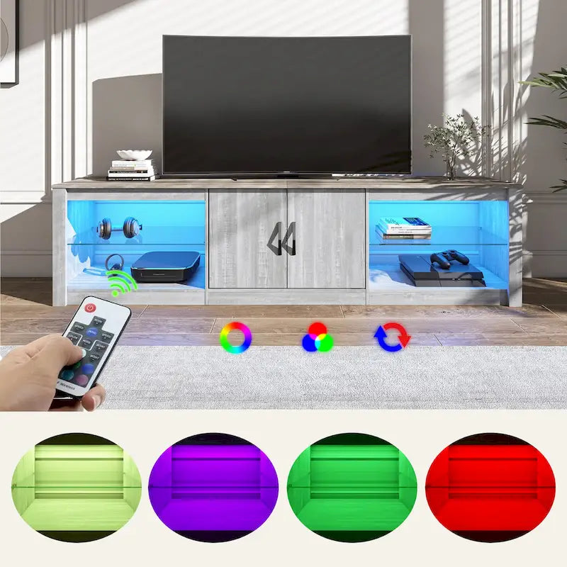 Meuble TV de 70 pouces avec centre de divertissement à lumière RGB 20 couleurs