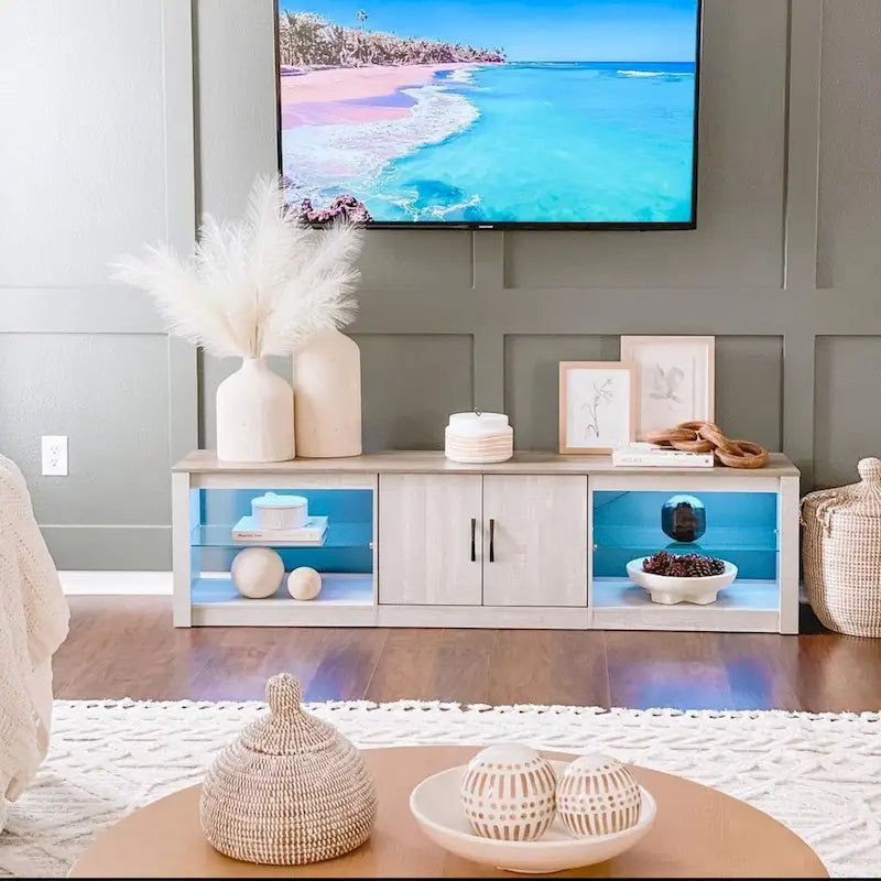 Meuble TV de 70 pouces avec centre de divertissement à lumière RGB 20 couleurs
