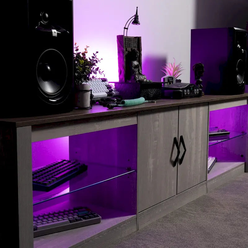 Meuble TV de 70 pouces avec centre de divertissement à lumière RGB 20 couleurs