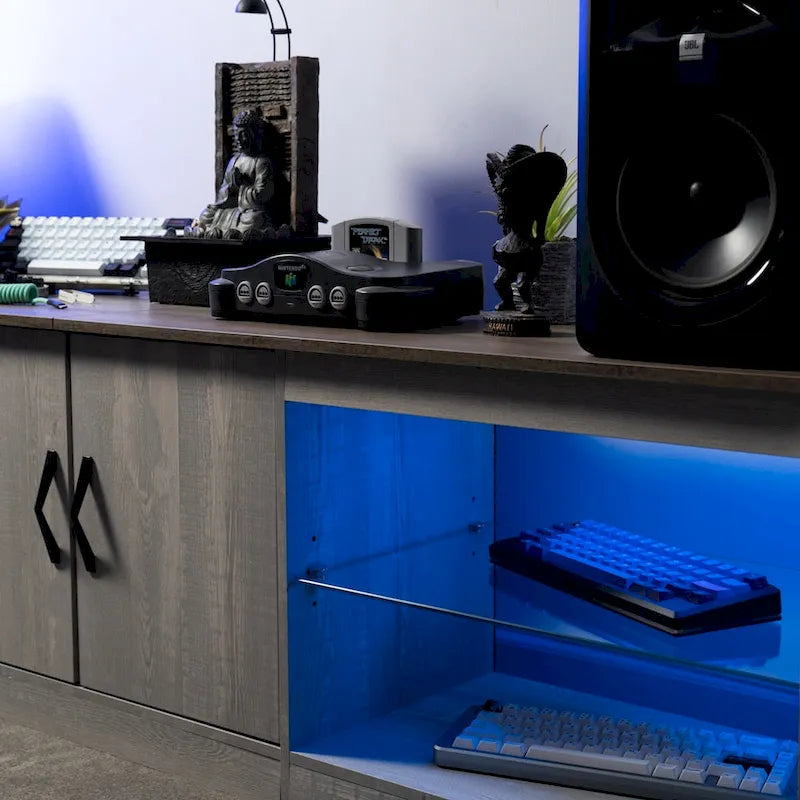 Meuble TV de 70 pouces avec centre de divertissement à lumière RGB 20 couleurs