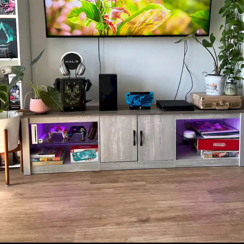 Meuble TV de 70 pouces avec centre de divertissement à lumière RGB 20 couleurs