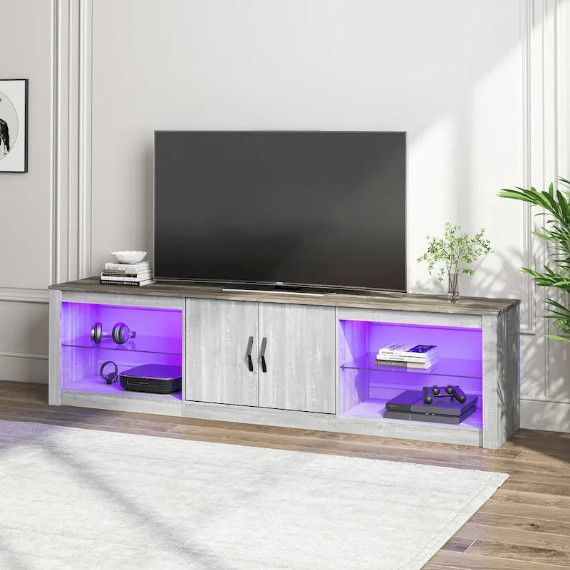 Meuble TV de 70 pouces avec centre de divertissement à lumière RGB 20 couleurs