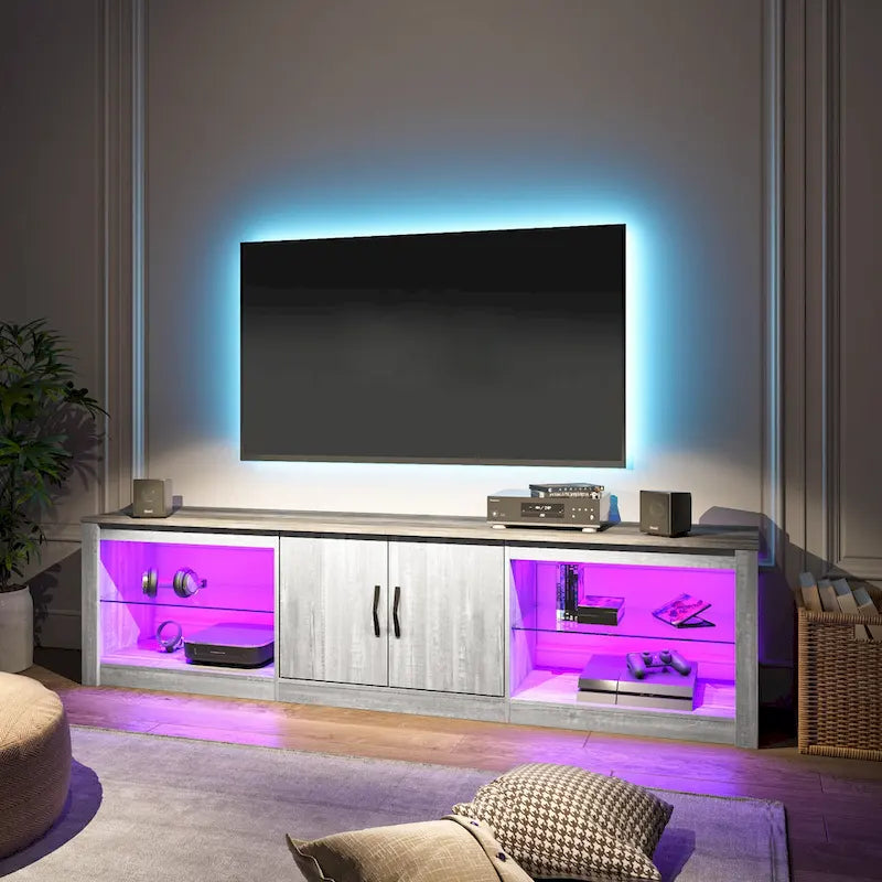 Meuble TV de 70 pouces avec centre de divertissement à lumière RGB 20 couleurs