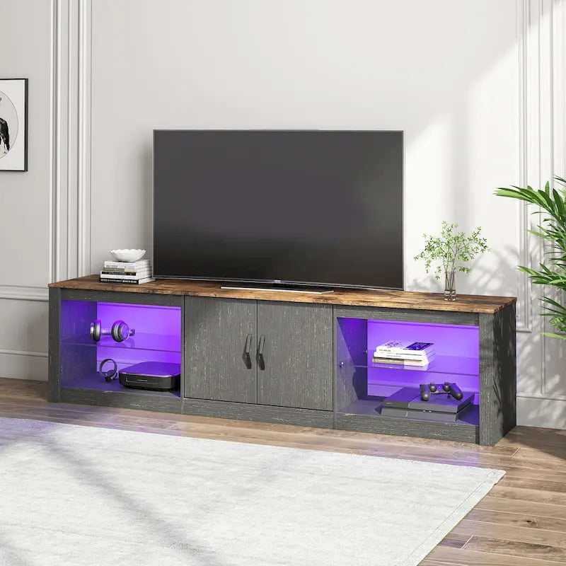 Meuble TV de 70 pouces avec centre de divertissement à lumière RGB 20 couleurs
