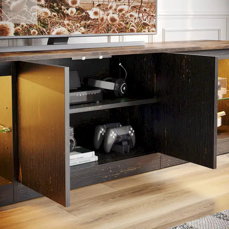 Meuble TV de 70 pouces avec centre de divertissement à lumière RGB 20 couleurs