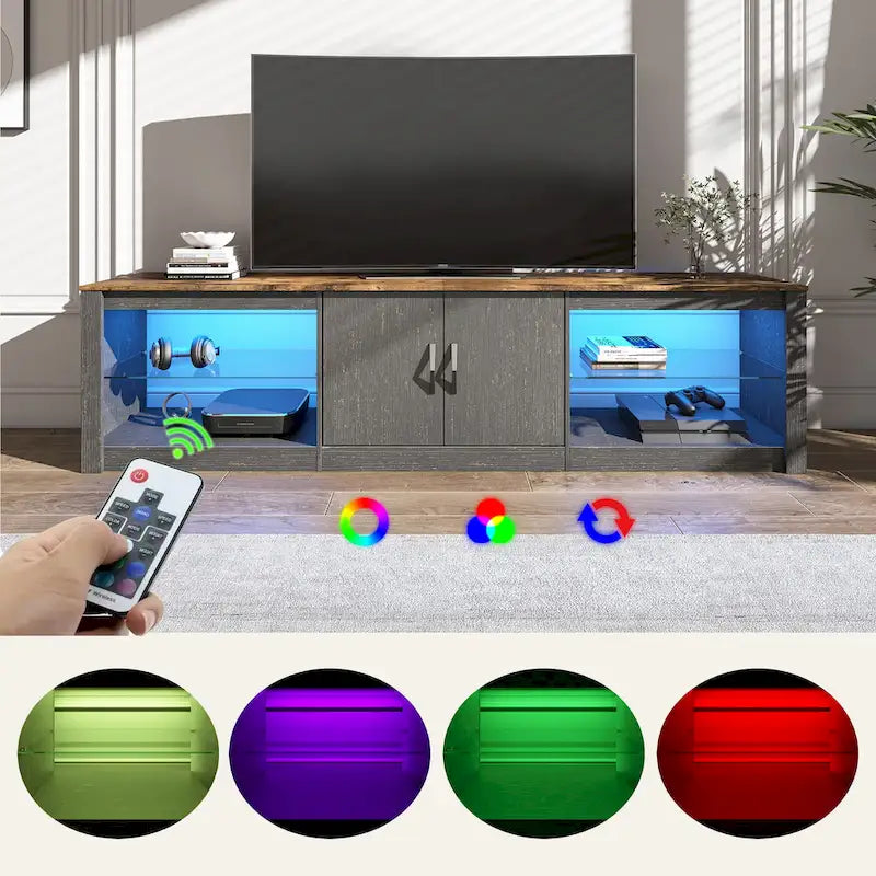Meuble TV de 70 pouces avec centre de divertissement à lumière RGB 20 couleurs