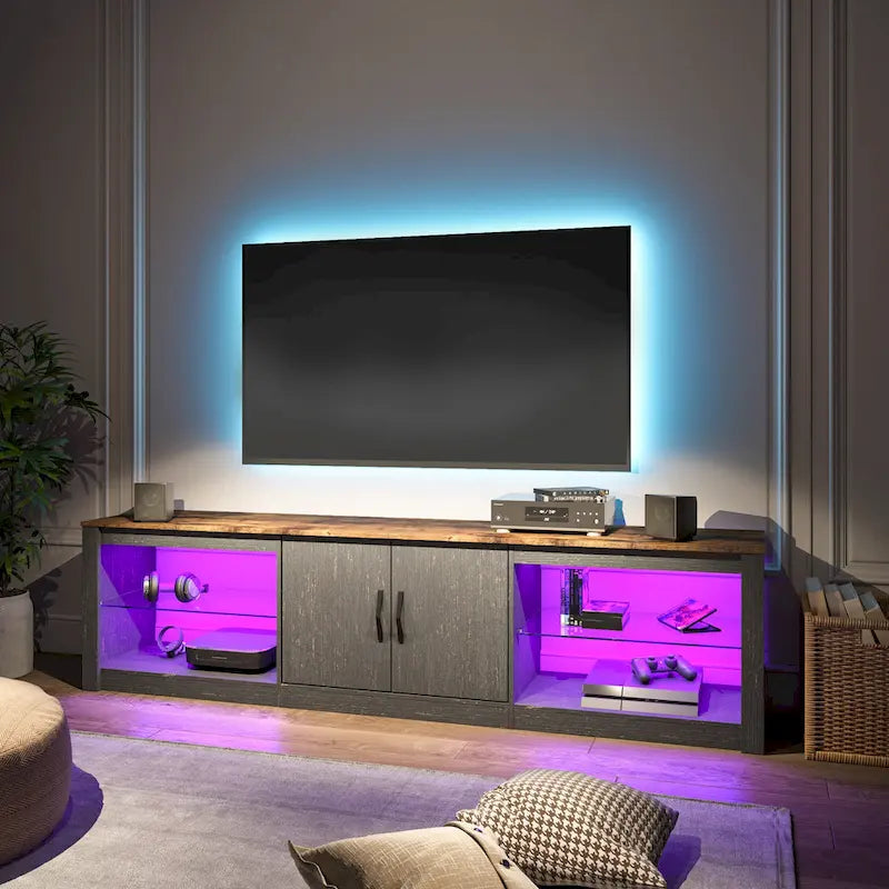 Meuble TV de 70 pouces avec centre de divertissement à lumière RGB 20 couleurs