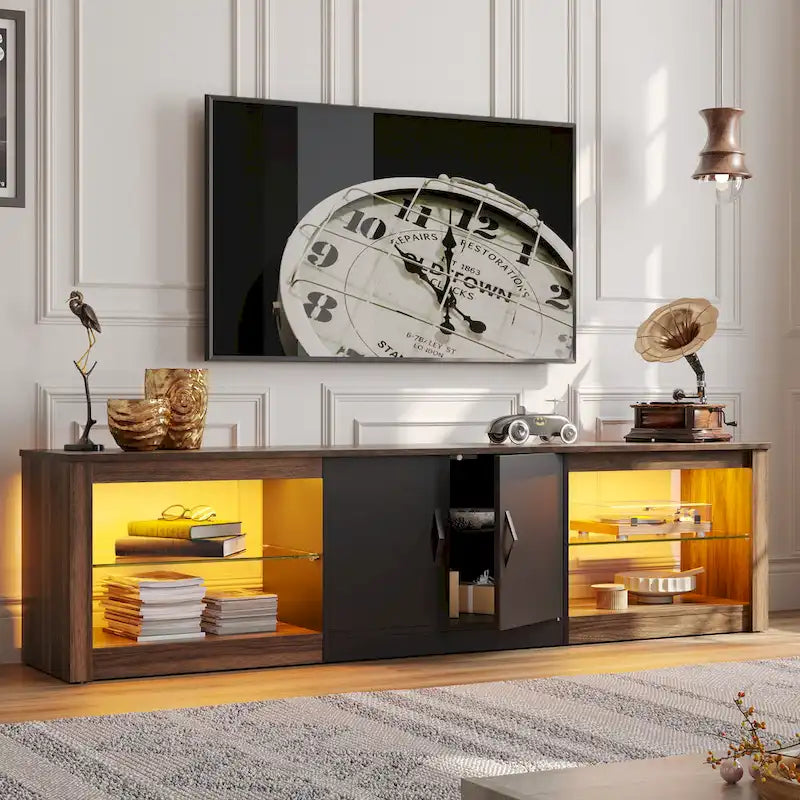 Meuble TV de 70 pouces avec centre de divertissement à lumière RGB 20 couleurs