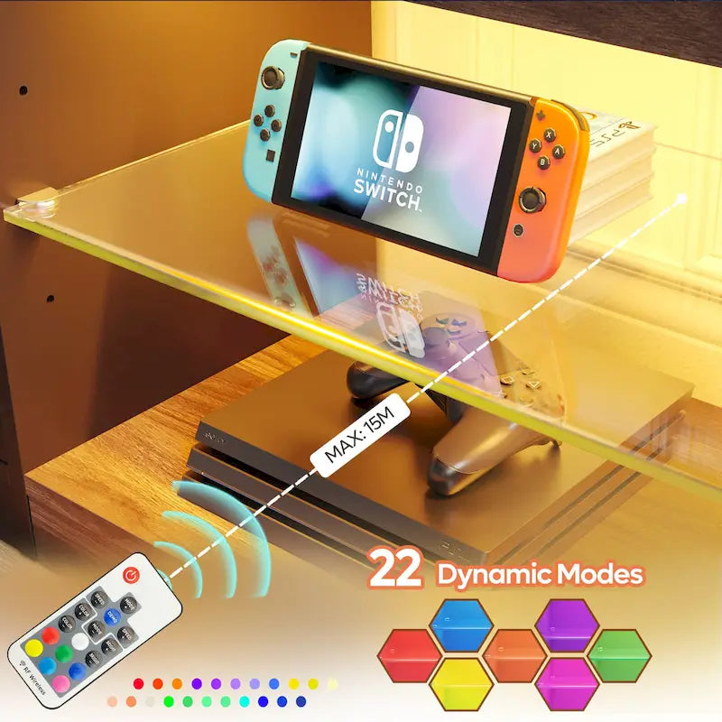 Meuble TV de 70 pouces avec centre de divertissement à lumière RGB 20 couleurs