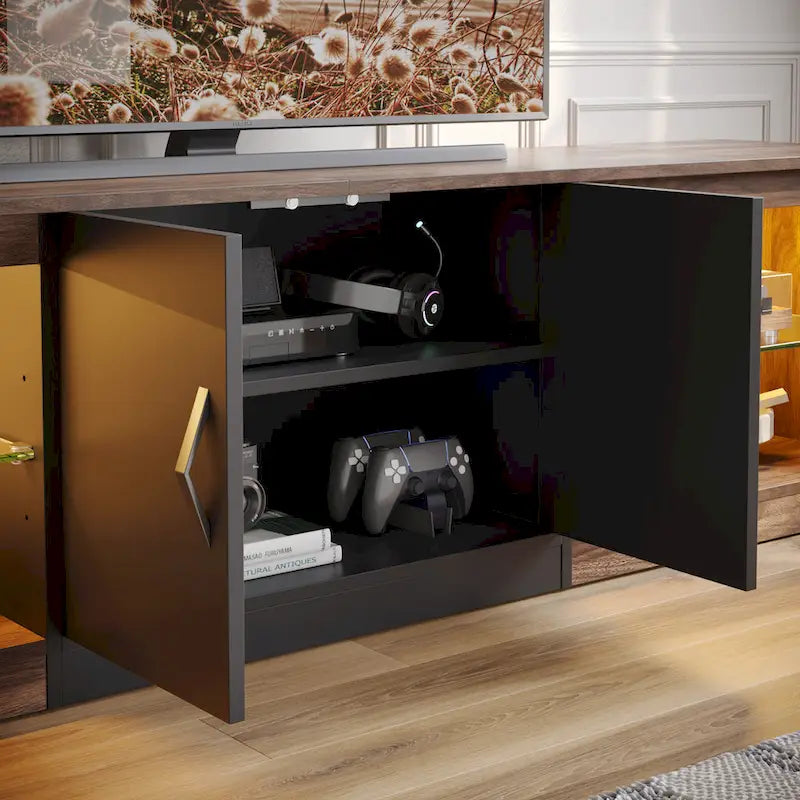 Meuble TV de 70 pouces avec centre de divertissement à lumière RGB 20 couleurs