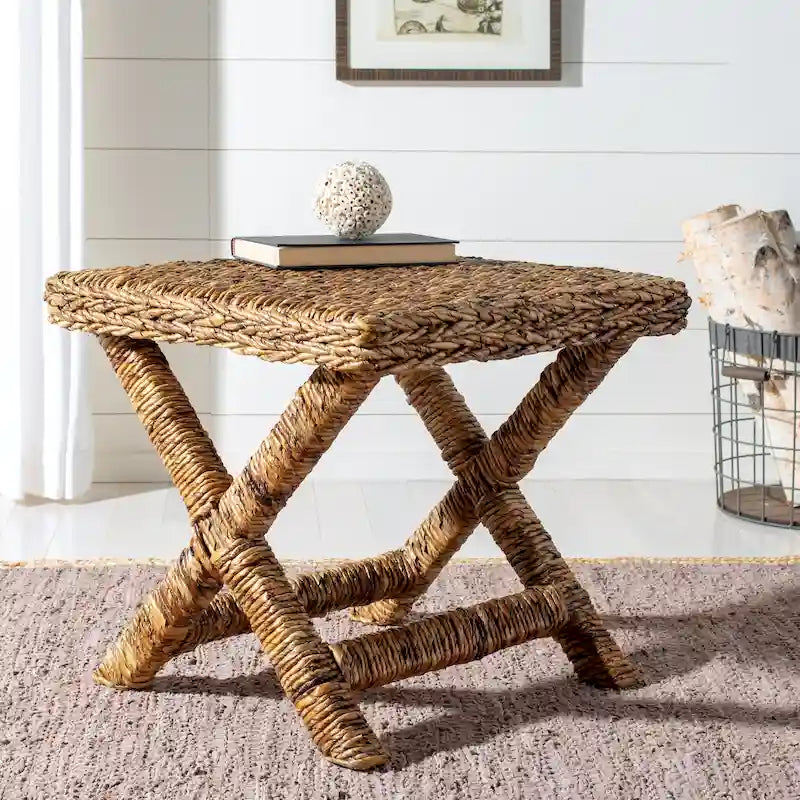Banc en osier naturel en X - 22 x 22 x 19,5 - 22Lx22Px20H