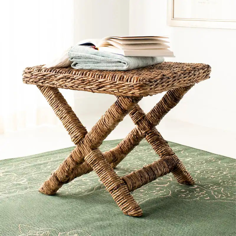 Banc en osier naturel en X - 22 x 22 x 19,5 - 22Lx22Px20H