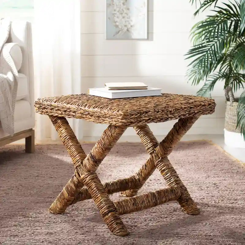 Banc en osier naturel en X - 22 x 22 x 19,5 - 22Lx22Px20H