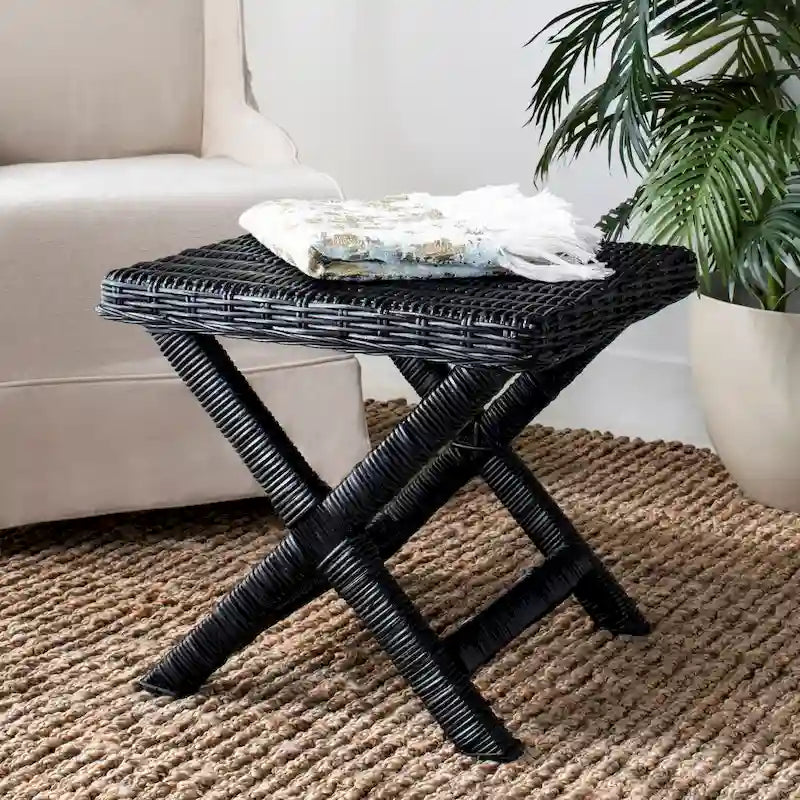 Banc en osier naturel en X - 22 x 22 x 19,5 - 22Lx22Px20H