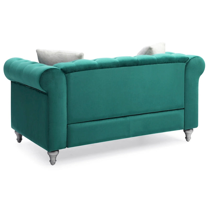 Canapé 2 places en velours de 60 po avec 2 coussins décoratifs – 60L x 34W x 30H