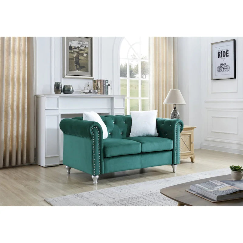 Canapé 2 places en velours de 60 po avec 2 coussins décoratifs – 60L x 34W x 30H