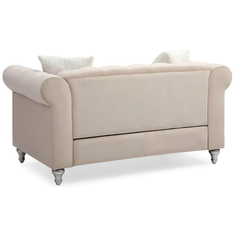 Canapé 2 places en velours de 60 po avec 2 coussins décoratifs – 60L x 34W x 30H