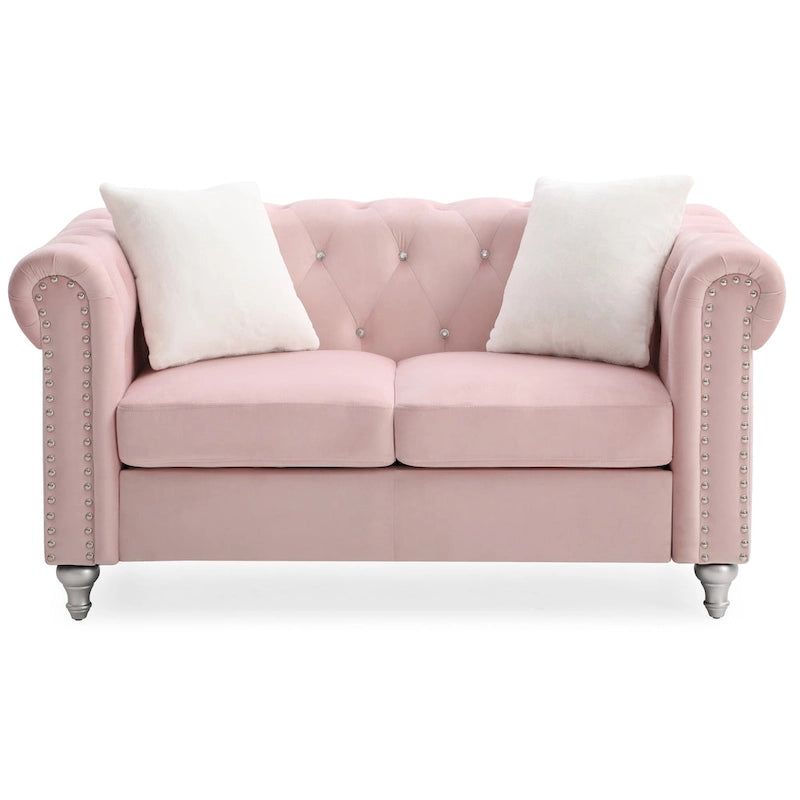 Canapé 2 places en velours de 60 po avec 2 coussins décoratifs – 60L x 34W x 30H