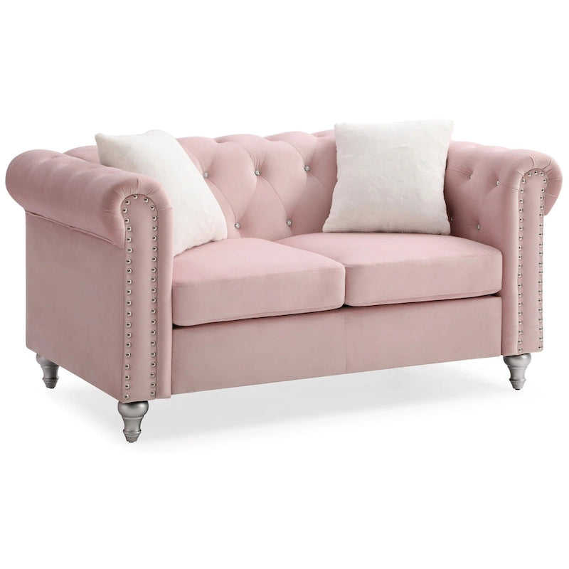 Canapé 2 places en velours de 60 po avec 2 coussins décoratifs – 60L x 34W x 30H