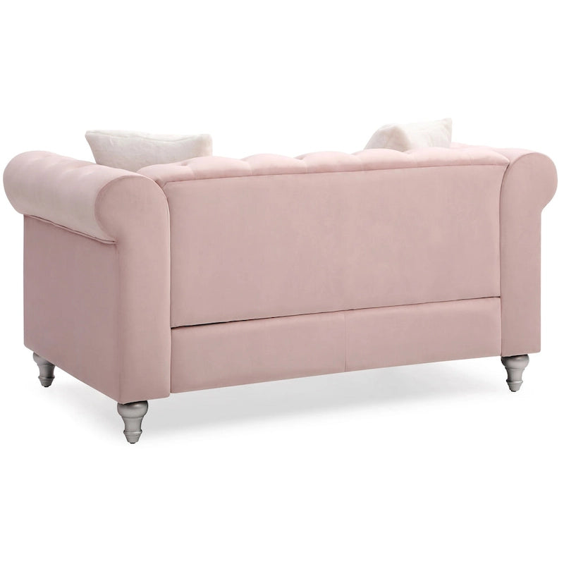 Canapé 2 places en velours de 60 po avec 2 coussins décoratifs – 60L x 34W x 30H
