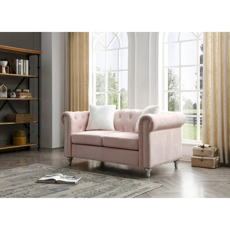 Canapé 2 places en velours de 60 po avec 2 coussins décoratifs – 60L x 34W x 30H