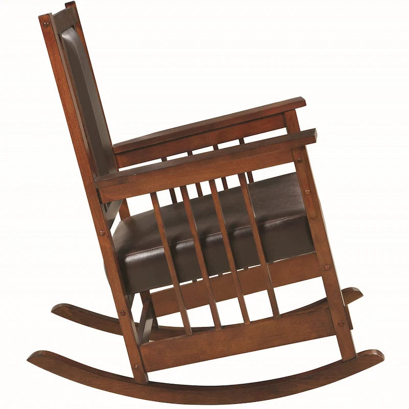 Fauteuil à bascule en bois de style mission avec assise rembourrée marron