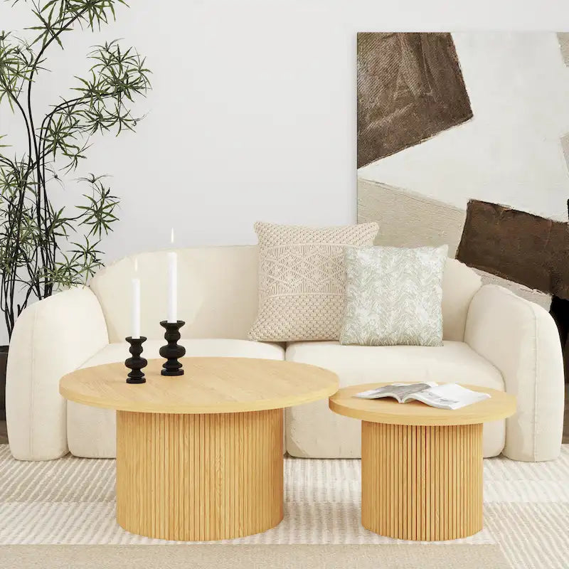 Table basse ronde en bois avec pied central