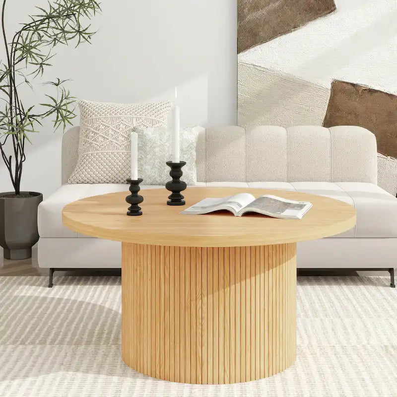 Table basse ronde en bois avec pied central