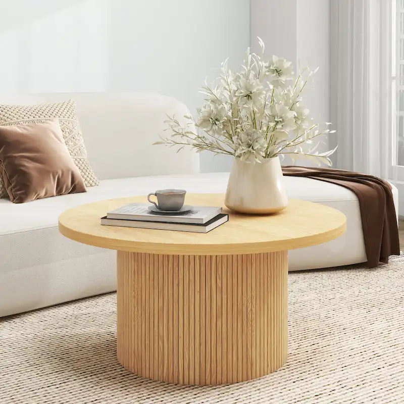 Table basse ronde en bois avec pied central