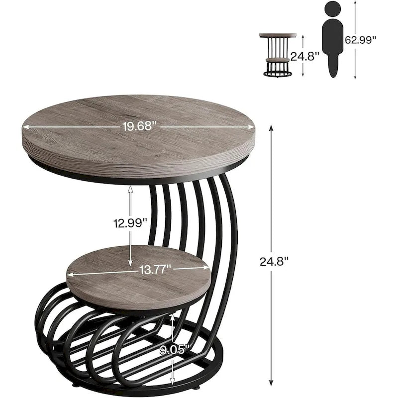 Table d'appoint ronde dorée, table d'appoint à 2 niveaux avec plateau en faux marbre blanc