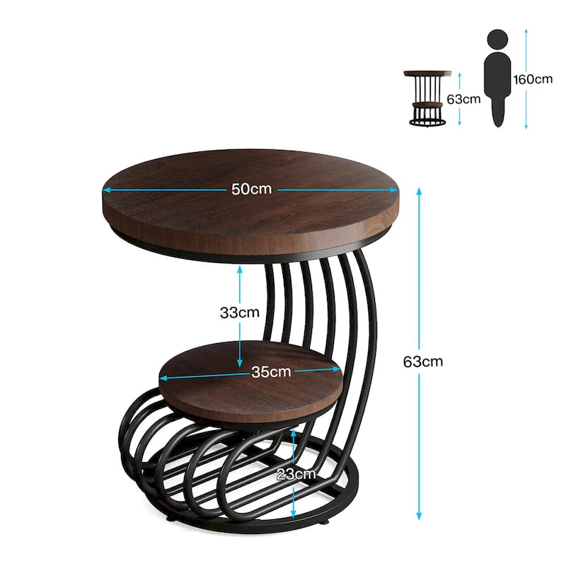 Table d'appoint ronde dorée, table d'appoint à 2 niveaux avec plateau en faux marbre blanc