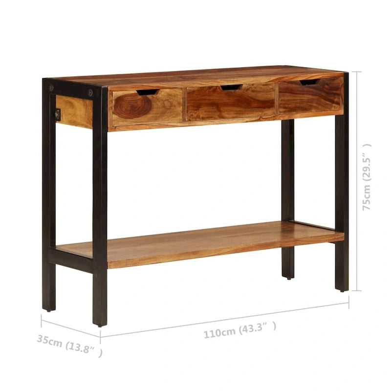 Bahut XL avec 3 tiroirs 110x35x75 cm en bois de sesham massif