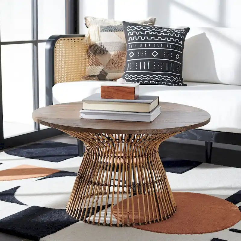 Table basse ronde en rotin moderne - 80 L x 80 P x 45 H cm
