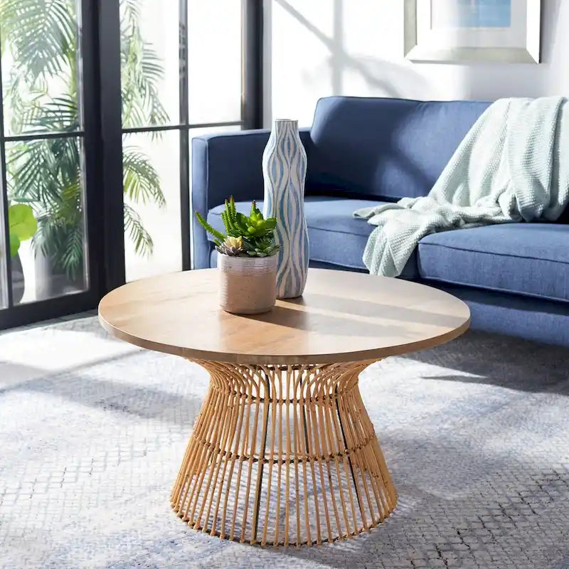 Table basse ronde en rotin moderne - 80 L x 80 P x 45 H cm