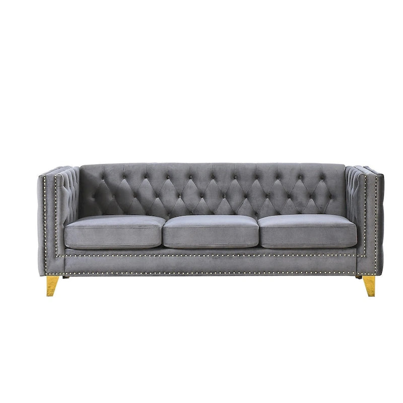 Canapé moderne en velours avec capitonnage et pieds en métal