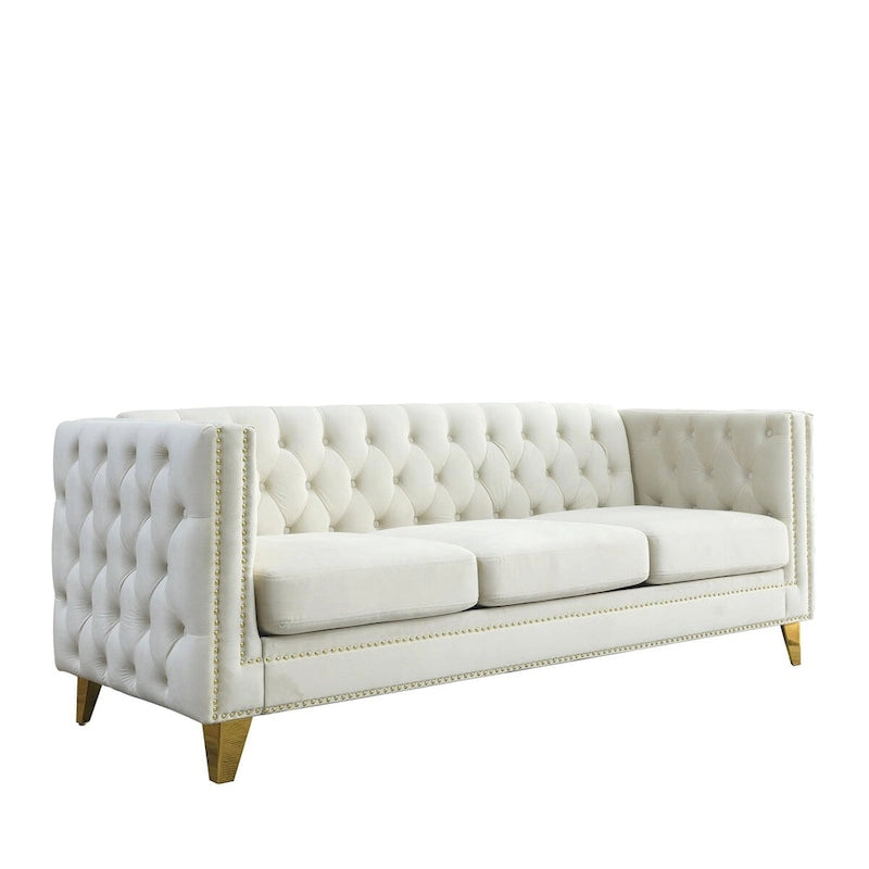 Canapé moderne en velours avec capitonnage et pieds en métal