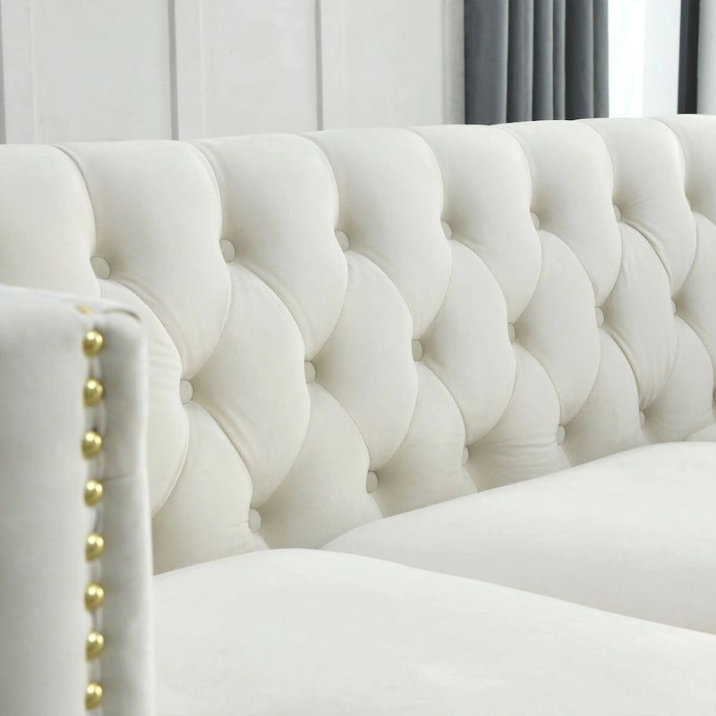 Canapé moderne en velours avec capitonnage et pieds en métal