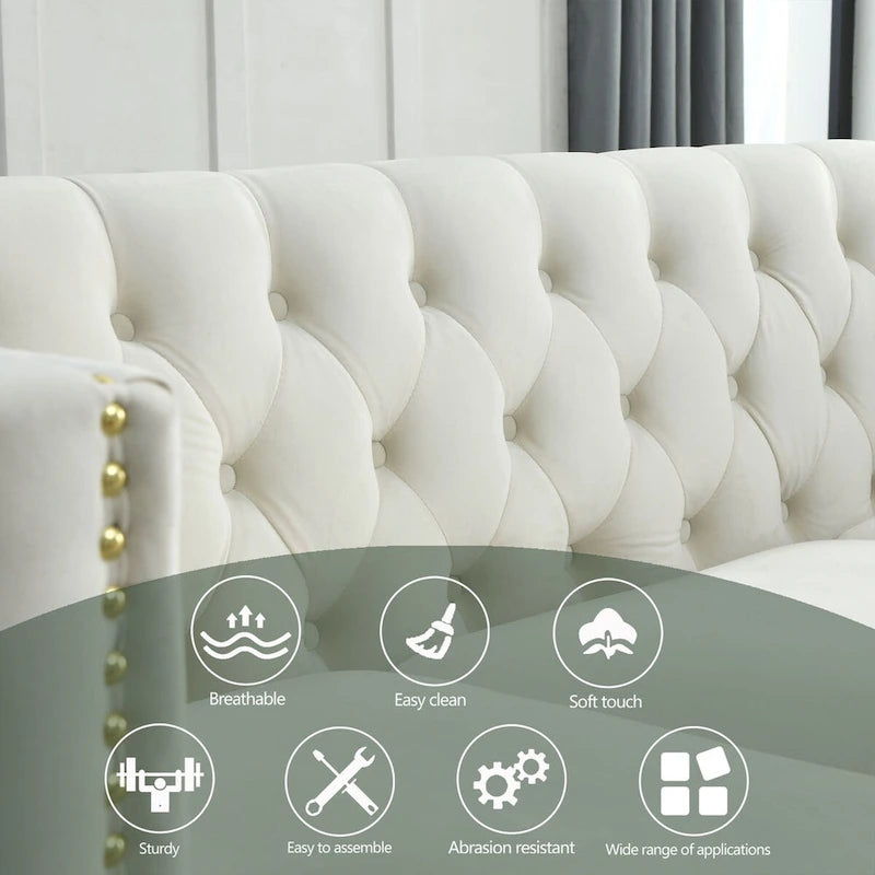Canapé moderne en velours avec capitonnage et pieds en métal