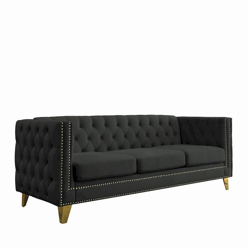 Canapé moderne en velours avec capitonnage et pieds en métal