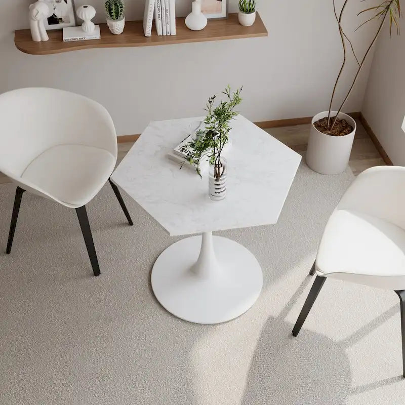 31.50 Table Basse Hexagonale Moderne avec Plateau en Marbre Imprimé et Base en Métal pour Salle à Manger, Cuisine et Salon