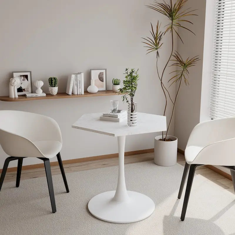 31.50 Table Basse Hexagonale Moderne avec Plateau en Marbre Imprimé et Base en Métal pour Salle à Manger, Cuisine et Salon