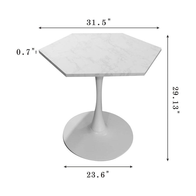 31.50 Table Basse Hexagonale Moderne avec Plateau en Marbre Imprimé et Base en Métal pour Salle à Manger, Cuisine et Salon