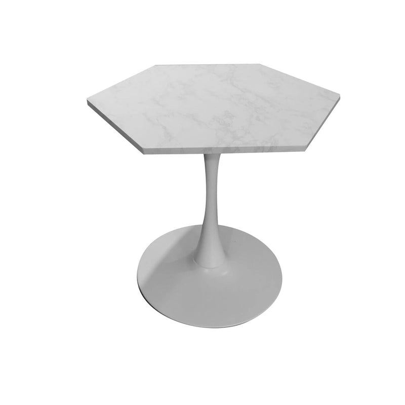 31.50 Table Basse Hexagonale Moderne avec Plateau en Marbre Imprimé et Base en Métal pour Salle à Manger, Cuisine et Salon
