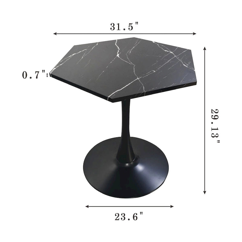 31.50 Table Basse Hexagonale Moderne avec Plateau en Marbre Imprimé et Base en Métal pour Salle à Manger, Cuisine et Salon