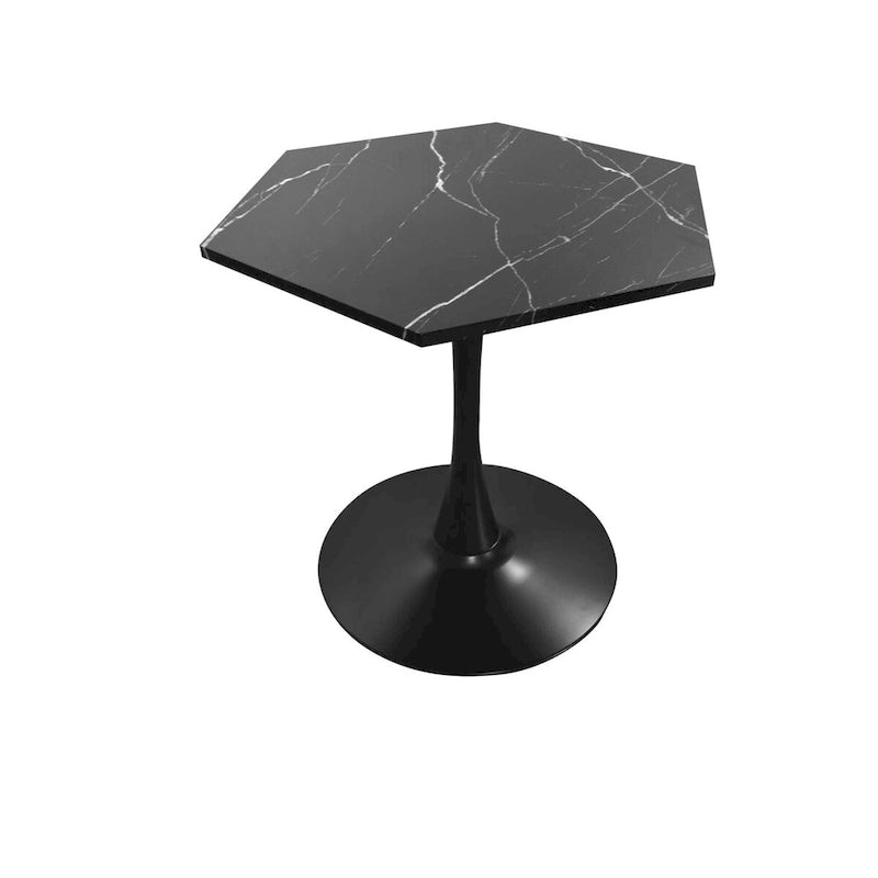 31.50 Table Basse Hexagonale Moderne avec Plateau en Marbre Imprimé et Base en Métal pour Salle à Manger, Cuisine et Salon