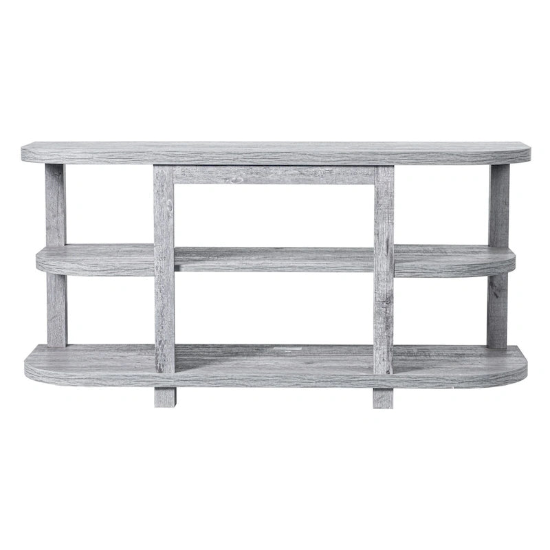 Meuble TV en bois gris clair de 48 po avec foyer électrique encastrable noir de 18 po