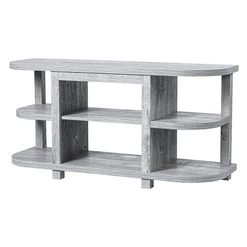 Meuble TV en bois gris clair de 48 po avec foyer électrique encastrable noir de 18 po