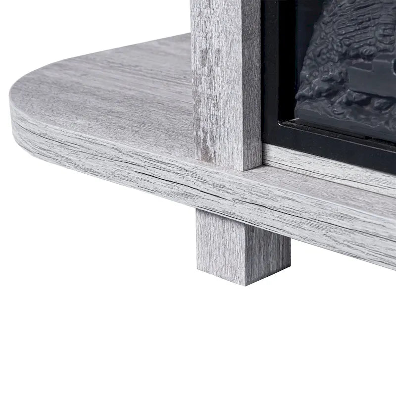 Meuble TV en bois gris clair de 48 po avec foyer électrique encastrable noir de 18 po